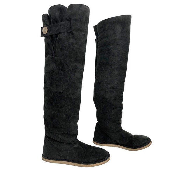 Stella McCartney Over The Knee Shearling Buckle Ugg Black Boots Round Toe Soft 6